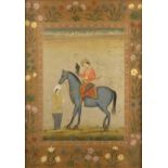 Mughal school portrait of a falconer Indian, 18th Century depicted on horseback with an arrow