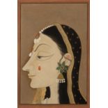 Half portrait of Krishna Indian, 18th/19th Century depicted wearing green hardstone earrings,