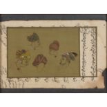 Miniature painting Indian with a central panel depicting various turban styles, with calligraphy,