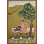 Kangra School Indian, late 19th/20th Century depicting a scene out of Ragamala, a man surrounded