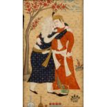 Persian miniature Iran, 19th/early 20th Century depicting two figures resting on each other