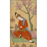 Portrait of a lady Iranian, 18th Century depicted a women dressed in formal robes with a monkey,