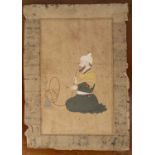 Miniature painting Indian depicting Raja Devi Chang using a hookah pipe, 24cm x 14.5cmAt present,