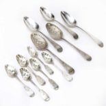 Collection of silver comprising of: a matched set of six silver berry spoons, with floral engraved