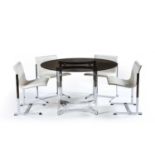 Merrow Associates Ltd Glass topped table and four chairs, the smoked glass top measures 117cm