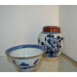 Two pieces of Chinese blue and white porcelain the first a ginger jar decorated with flowers and