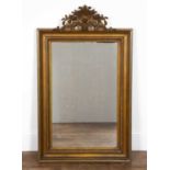 Gilt framed mirror with scrolling acanthus pediment top, with painted frame, 127cm x 74cm