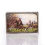 George V silver and enamel vesta case decorated with an enamel hunting scene, unsigned, bearing