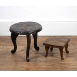 Liberty & Co 'Japanese' stool or stand with circular top, unmarked, 26cm across x 26cm high and