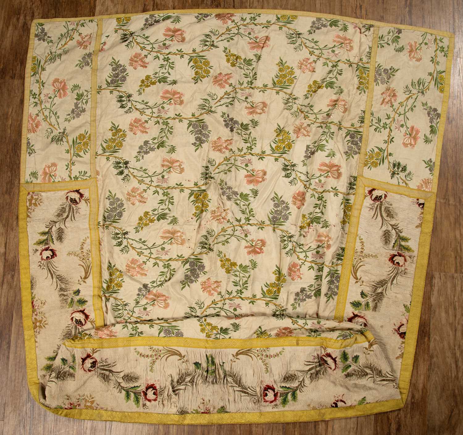 Needlework silk panel/cover 18th Century, with embroidered floral sprays on an ivory ground, and