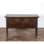 Oak incised sword chest late 17th Century, with plank top and sides, and iron hinges, 94cm wide x