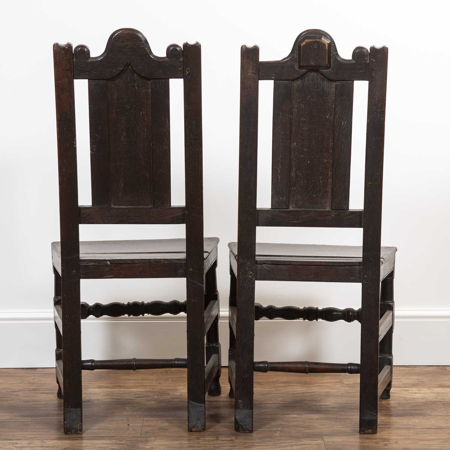 Pair of oak hall chairs Late 17th/early 18th Century, with shaped pediment top rail and turned - Image 4 of 4