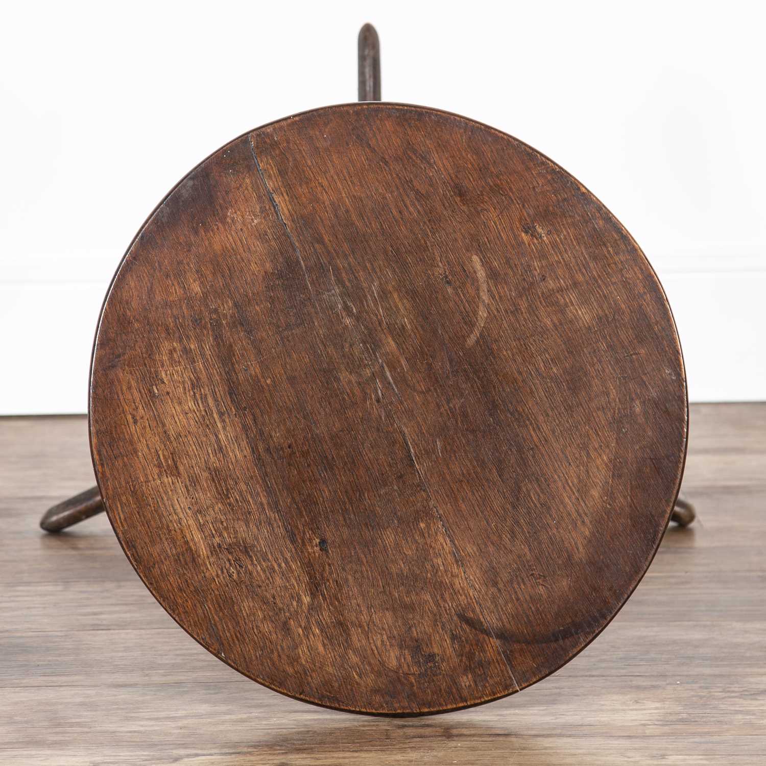 Oak tripod table late 18th/early 19th Century, with a circular top, 49.5cm x 47.5cm x 68cmThe top is - Image 2 of 3