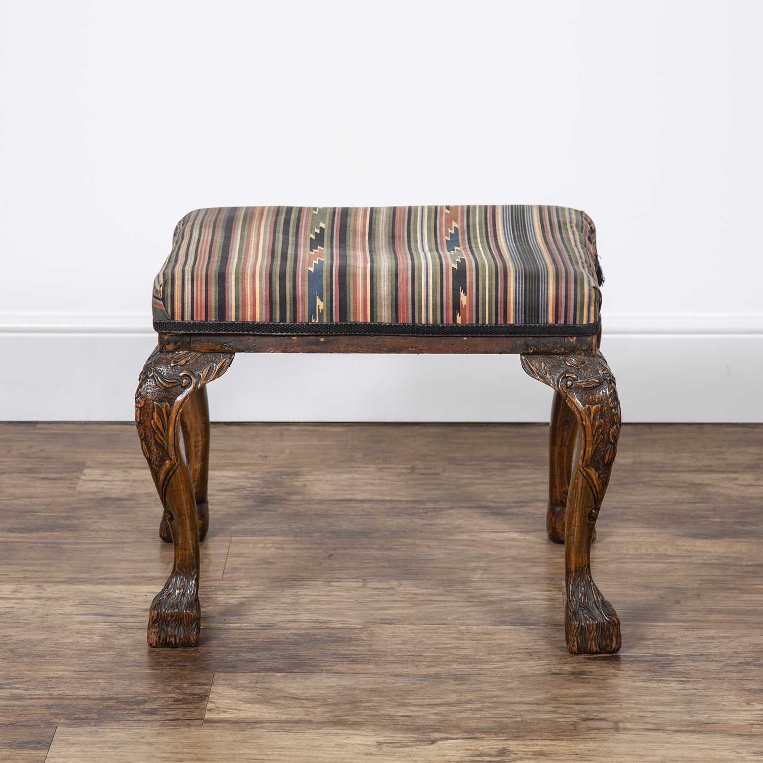 Mahogany stool 19th Century, in the Georgian style, overstuffed seat on ball and claw feet, 57cm x - Image 2 of 5