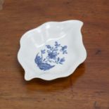 Limehouse leaf-shaped dish porcelain, circa 1744-45, painted with delicate blue flowers, possibly an