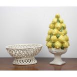 20th Century Italian pottery model of an urn filled with lemons, stamped to the base, 41cm high