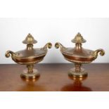 Pair of copper and brass classical style urns late 19th/early 20th Century, with acanthus leaf and