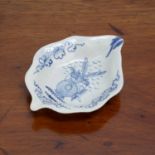 Limehouse leaf-shaped pickle dish porcelain, circa 1745-48, light blue painted dish, 11.5cm high