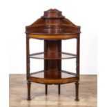Mahogany inlaid corner stand three tiered, Edwardian, with decorative inlay and crossbanded