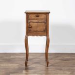 Walnut bedside cupboard French, circa 1900, with fitted drawer and on shaped supports, 38cm square x