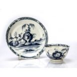 Worcester tea bowl and saucer porcelain, circa 1752-53, painted with the 'High Island' pattern,