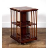 Inlaid mahogany and satinwood revolving bookcase 48cm square x 85cm highIn good condition.