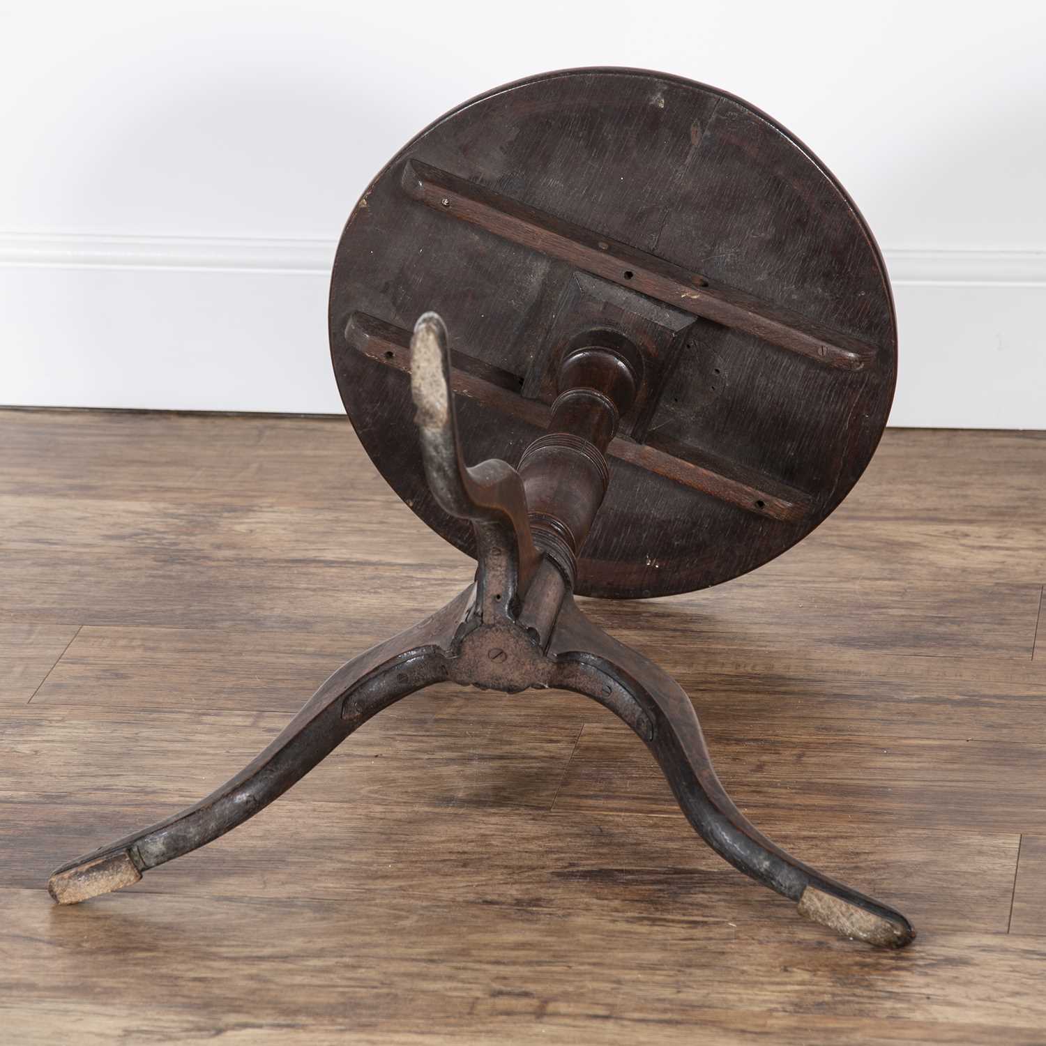 Oak tripod table late 18th/early 19th Century, with a circular top, 49.5cm x 47.5cm x 68cmThe top is - Image 3 of 3