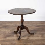 Oak tilt top tripod table late 18th/early 19th Century, with oval top, 68cm wide x 62cm high x