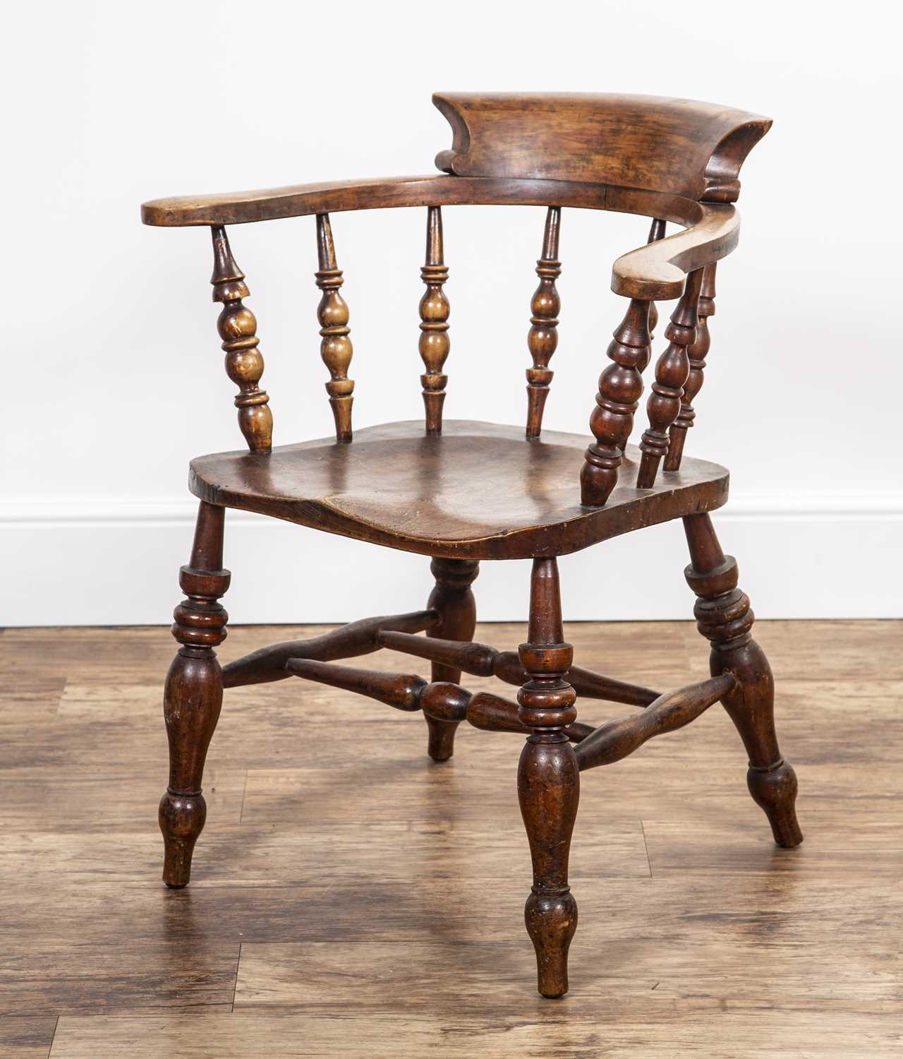 Ash and elm smokers bow armchair 19th Century, turned spindle supports, on turned legs, 81cm high - Image 3 of 4