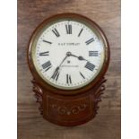 Mahogany drop dial wall clock by G and F Cope of Nottingham 19th Century, with brass inlay, having