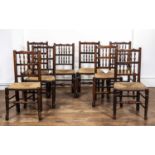 Near set of eight ash and elm spindle back dining chairs 19th Century, with cane seats, 93cm high (