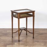 Crossbanded bijouterie table Edwardian, with velvet lining, on square tapering legs, 48cm x 71cm x