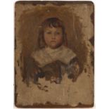 19th Century English School sketch of a young girl, oil on panel, unsigned, unframed, 33.5cm x 23.