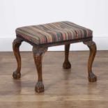 Mahogany stool 19th Century, in the Georgian style, overstuffed seat on ball and claw feet, 57cm x