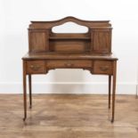 Mahogany ladies writing desk Edwardian, with bevelled edge mirror inset to the back, leather top, on