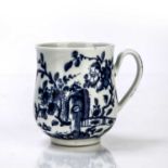 Worcester bell-shaped jug/mug porcelain, painted with the 'Prunus Fence' pattern and with workman'