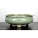 Large celadon Logquan censer Chinese, Ming dynasty (1368-1644) of archaic bronze form, with a band