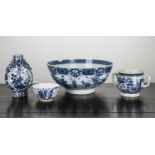 Group of four pieces of blue and white porcelain Chinese, 19th Century including a moulded porcelain