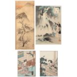 Group of three wood block prints to include Toshikata (1866 - 1908) view of Sanju Roekasen, 33cm x