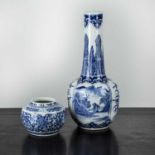 Blue and white porcelain bottle vase Chinese, 19th Century with leaf and ruyi neck and panels of