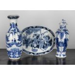 Group of blue and white porcelain Chinese, 19th Century comprising of a lidded vase decorated with