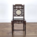 Rosewood side chair Chinese, circa 1900 with marble inset, the back carved with rail having fruit
