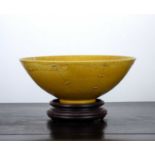 Yellow glazed bowl Chinese of slightly rounded form, with Kangxi impressed six character mark,