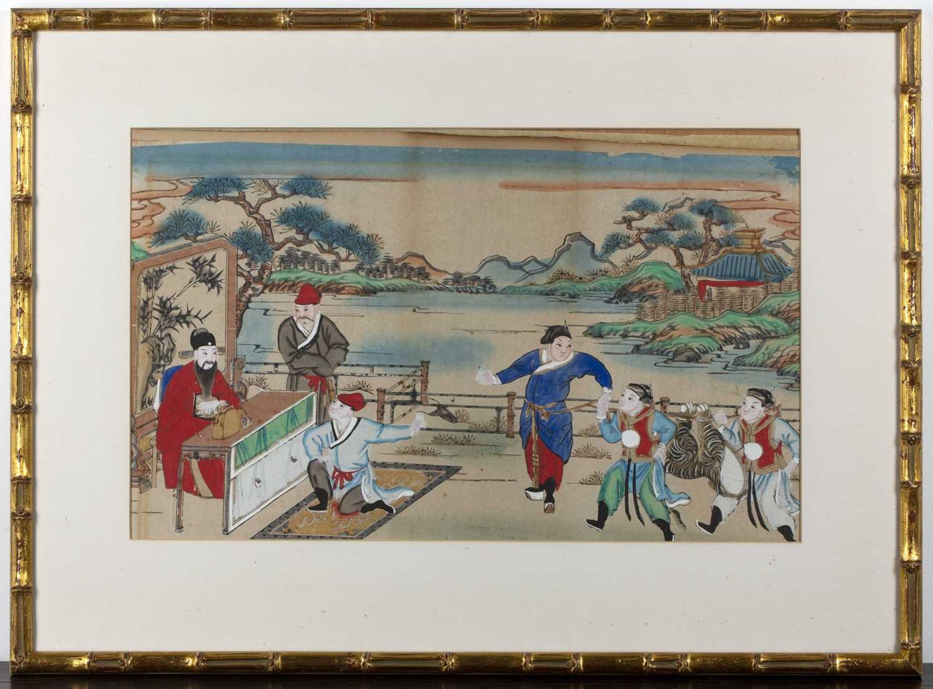 Late 19th/early 20th Century Chinese School Pair of ceremonial scenes, watercolour and woodblock - Image 5 of 6