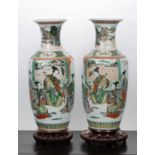 Pair of famille verte vases Chinese, 19th Century each painted in enamels with lady musicians, and