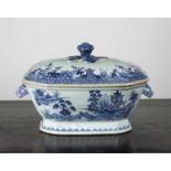 Blue and white tureen and cover Chinese, Qianlong period with rabbit's head handles, flower