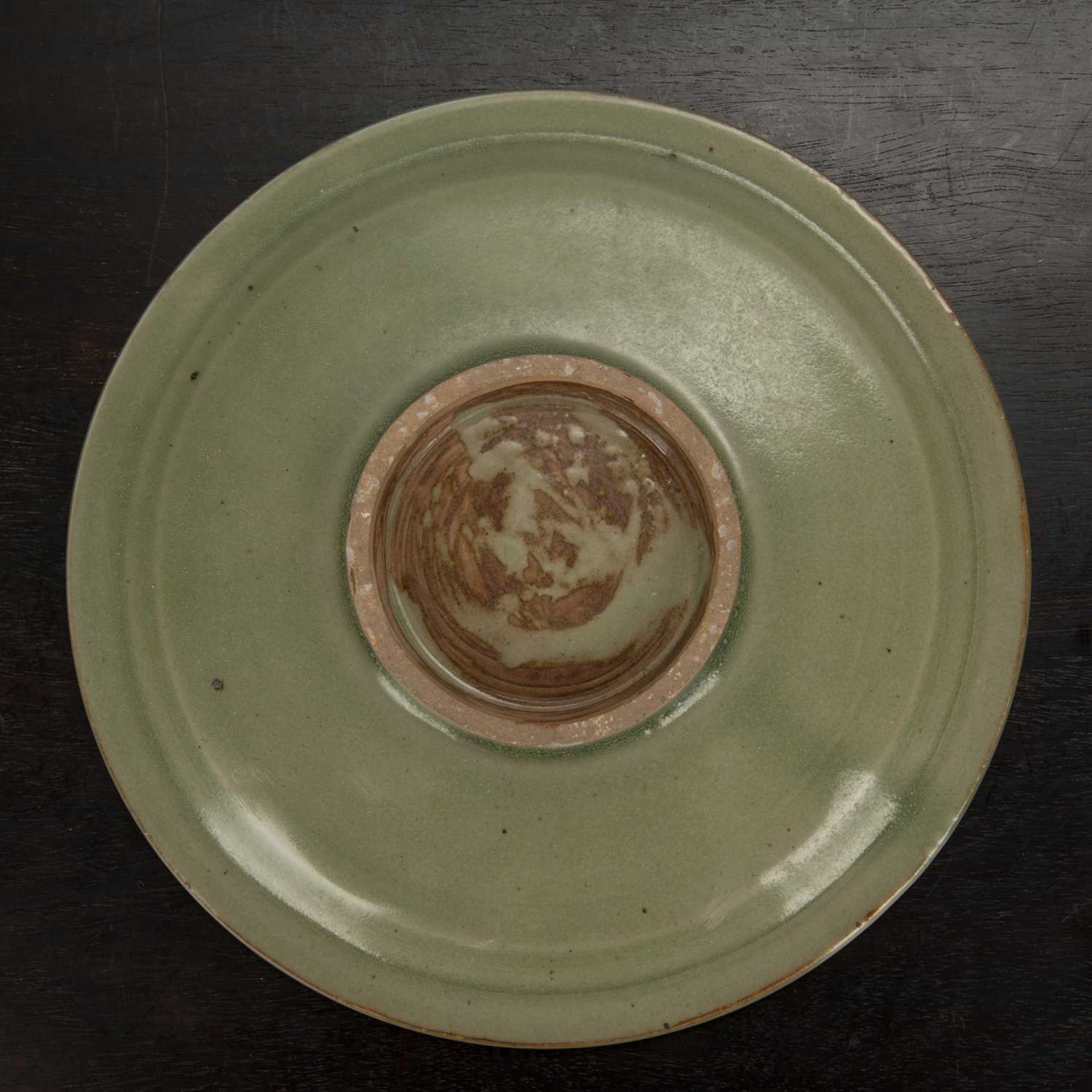 Celadon plate Chinese decorated with concentric style decoration to the centre, 19.5cm acrossAt - Image 3 of 3