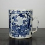 Large blue and white tankard Chinese, 19th Century, painted with two panels of birds and foliage,