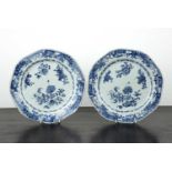 Pair of blue and white porcelain plates Chinese, early 19th Century with sprays of flowers,