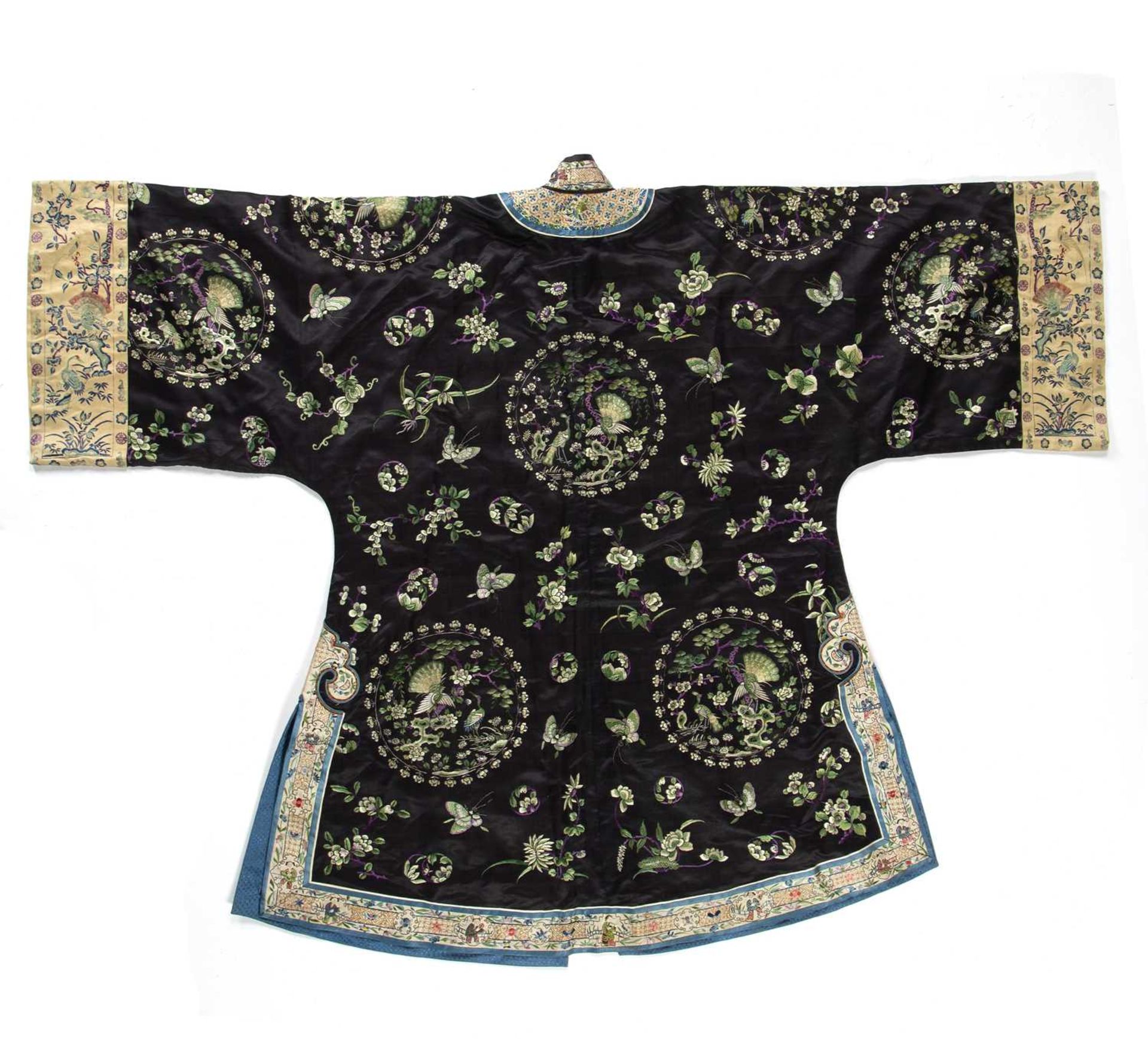 Black silk embroidered jacket Chinese with embroidered birds, butterflies and other auspicious - Image 2 of 2
